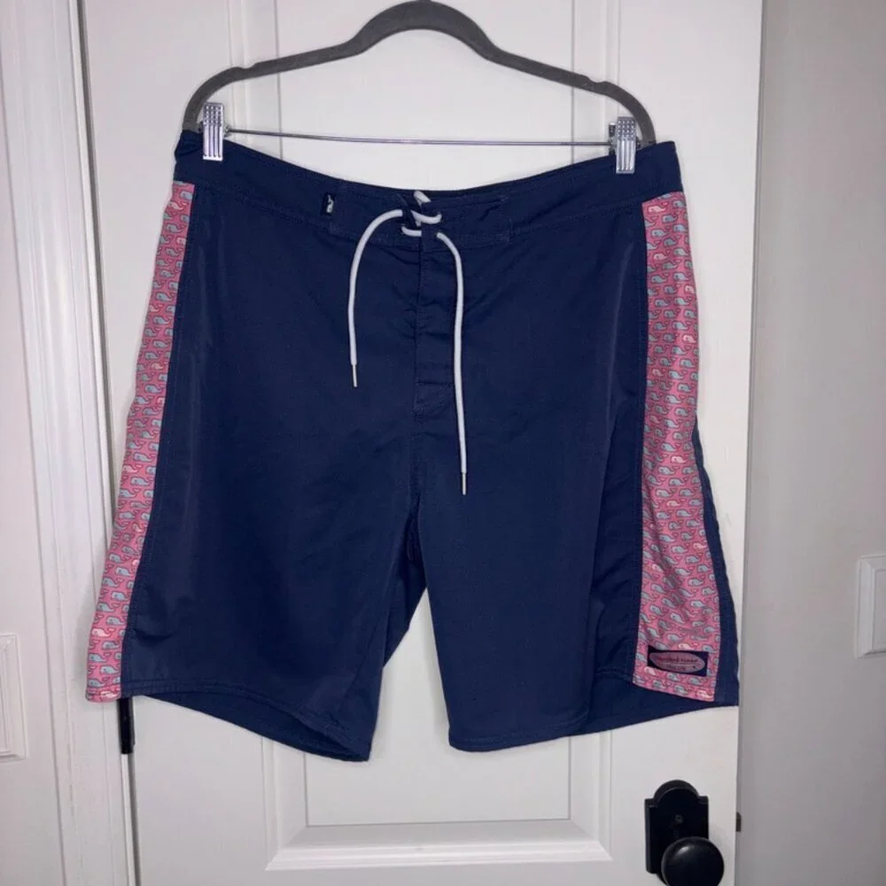 Men's Vineyard Vines Navy Swim Board Shorts Tie Waist Velcro Size 36
